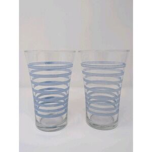 Retro Mid Century Modern (2)  liberty Drinking Glasses White blue Stripes